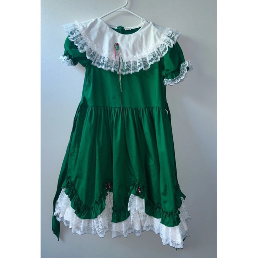 Vintage Lid'l Dolly's 1994 Green Lace Holiday Dress Girls Size 16 Prairie Belle